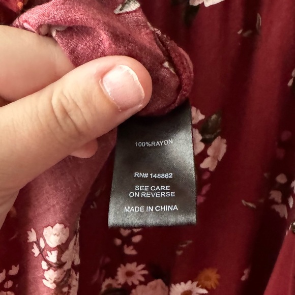 Torrid | Emma Babydoll Burgundy Floral Button-Front Tunic - Picture 11 of 12